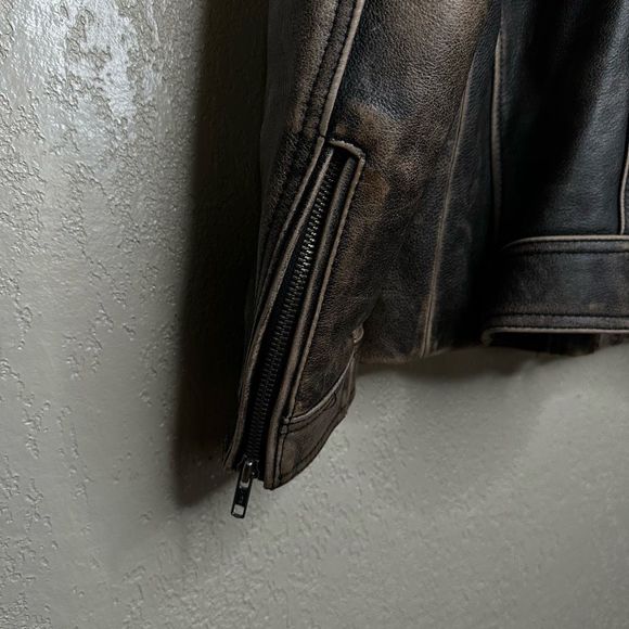 Black Rivet Full Grain Distressed Leather Full Zip Jacket Size L - Picture 4 of 6